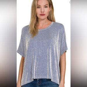 Navy and White Striped Short Sleeve Top